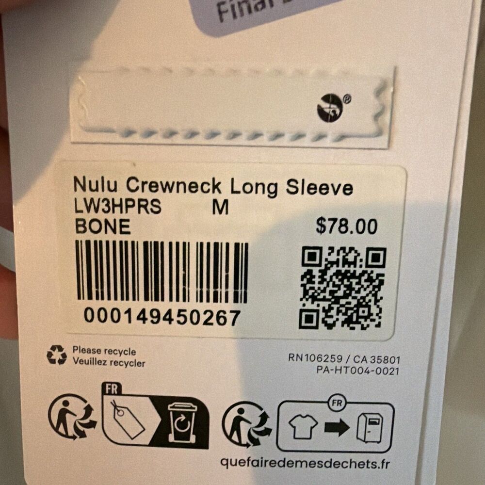 NWT Lululemon Nulu Crewneck Long Sleeve Shirt Top Bone Off White Cream Womens M - Picture 3 of 7